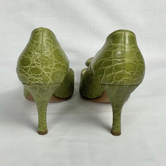 Prada Vintage Knot Croc Print Heels Leather Green Pumps Sz 35.5 (Prada) US 5.5 - Picture 8 of 9